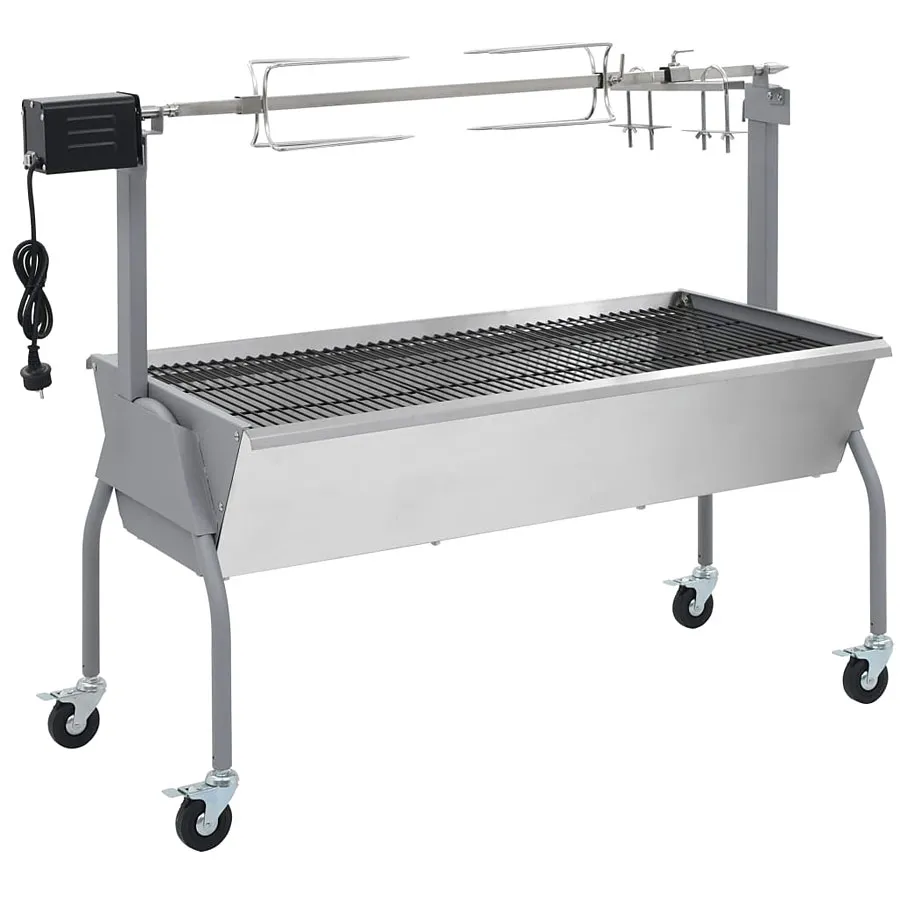 Srebrny ogrodowy grill z rożnem do pieczenia C5-C60