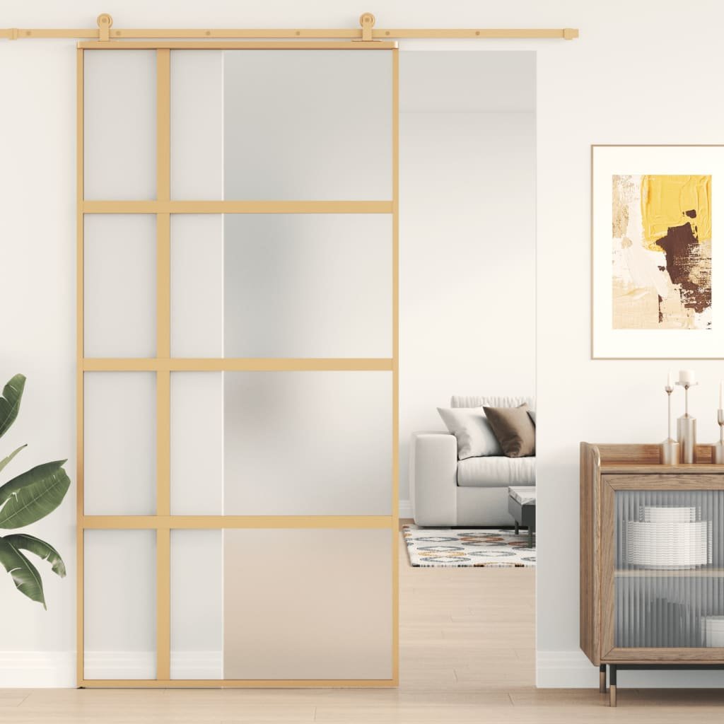 vidaXL Drzwi przesuwne, złote, 102,5x205 cm, mrożone szkło ESG