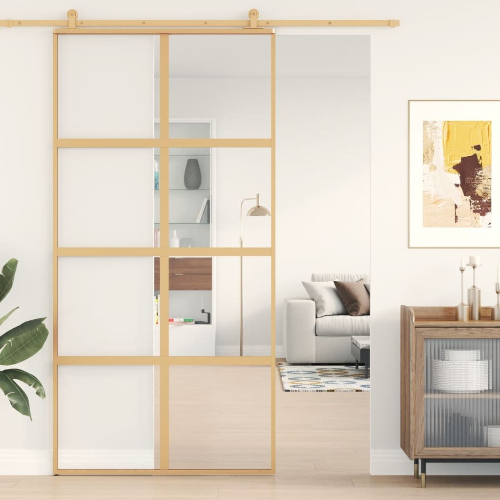 vidaXL Drzwi przesuwne, złote, 102,5x205 cm, przezroczyste szkło ESG