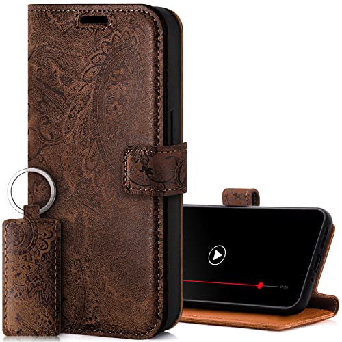 SURAZO Etui na telefon komórkowy Xiaomi Redmi Note 12 Pro Plus 5G – składane etui ochronne z prawdziwej skóry [magnes, kieszeń na karty, ochrona RFID, kwiatowy wzór] etui z klapką, skórzane etui