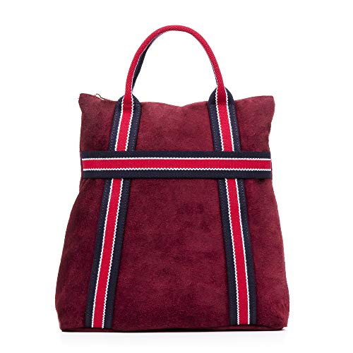 FIRENZE ARTEGIANI. Venusta Torba plecak Kobieta.Prawdziwa skóra Zamsz Płótno Premium Nadruk 35x10x35 cm. Kolor: Bordowy, Bordeaux, Talla única, Casual