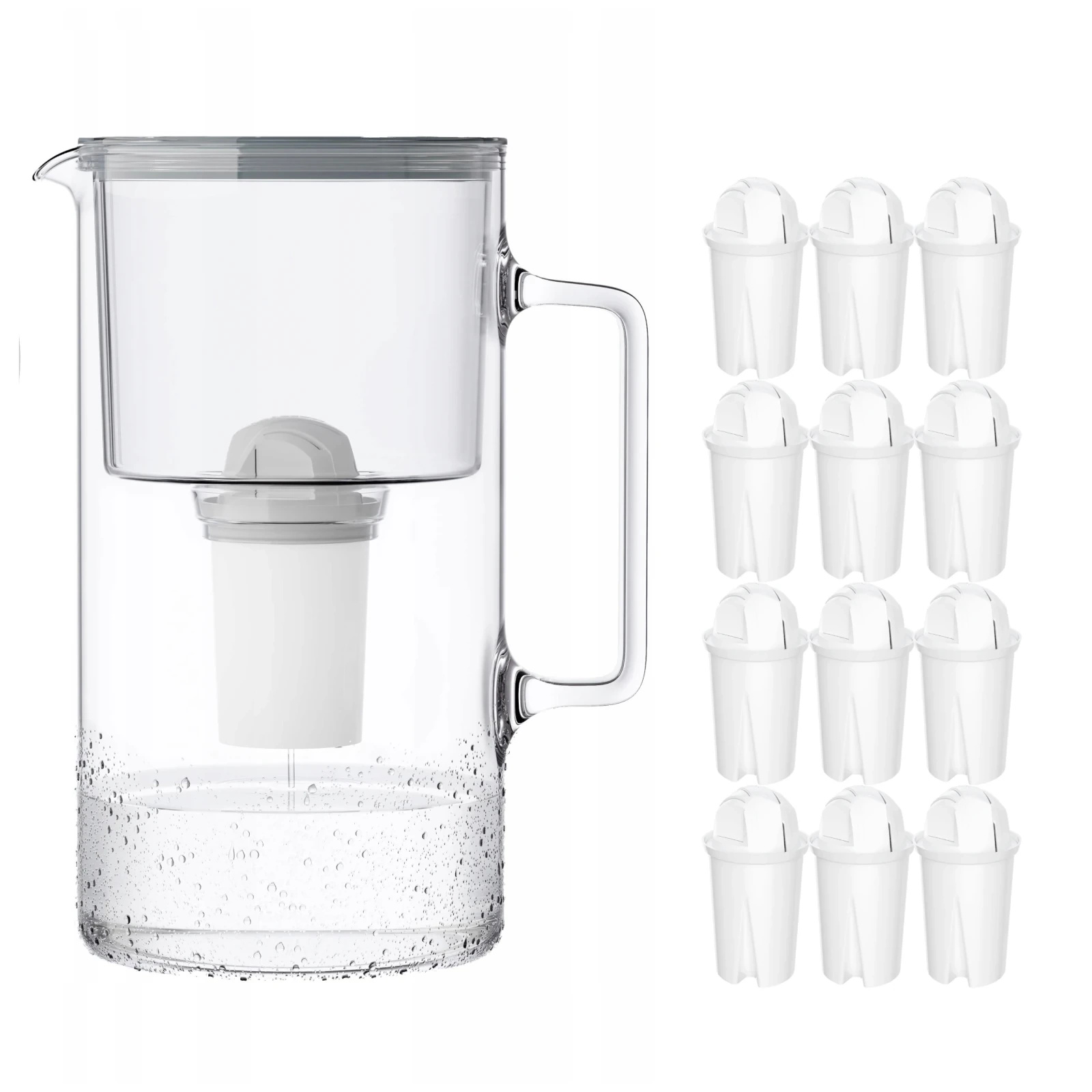 Wessper AquaClassic Crystalline 2,5L Szary szklany dzbanek filtrujący z 12 wkładami