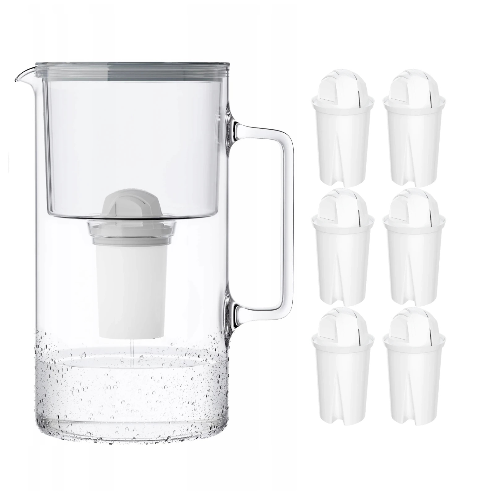Wessper AquaClassic Crystalline 2,5L Szary szklany dzbanek filtrujący z 6 wkładami