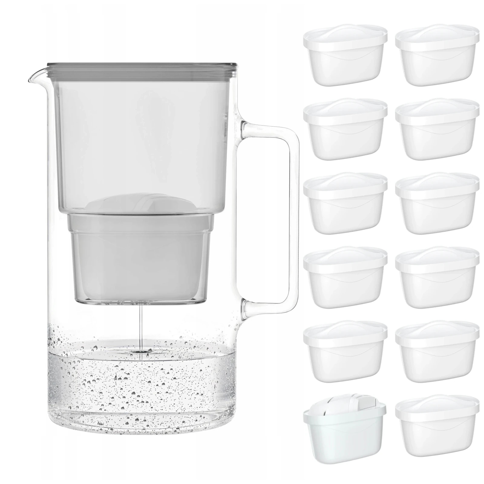Wessper AquaMax Crystalline 2,5L Szary szklany dzbanek filtrujący z 12 wkładami