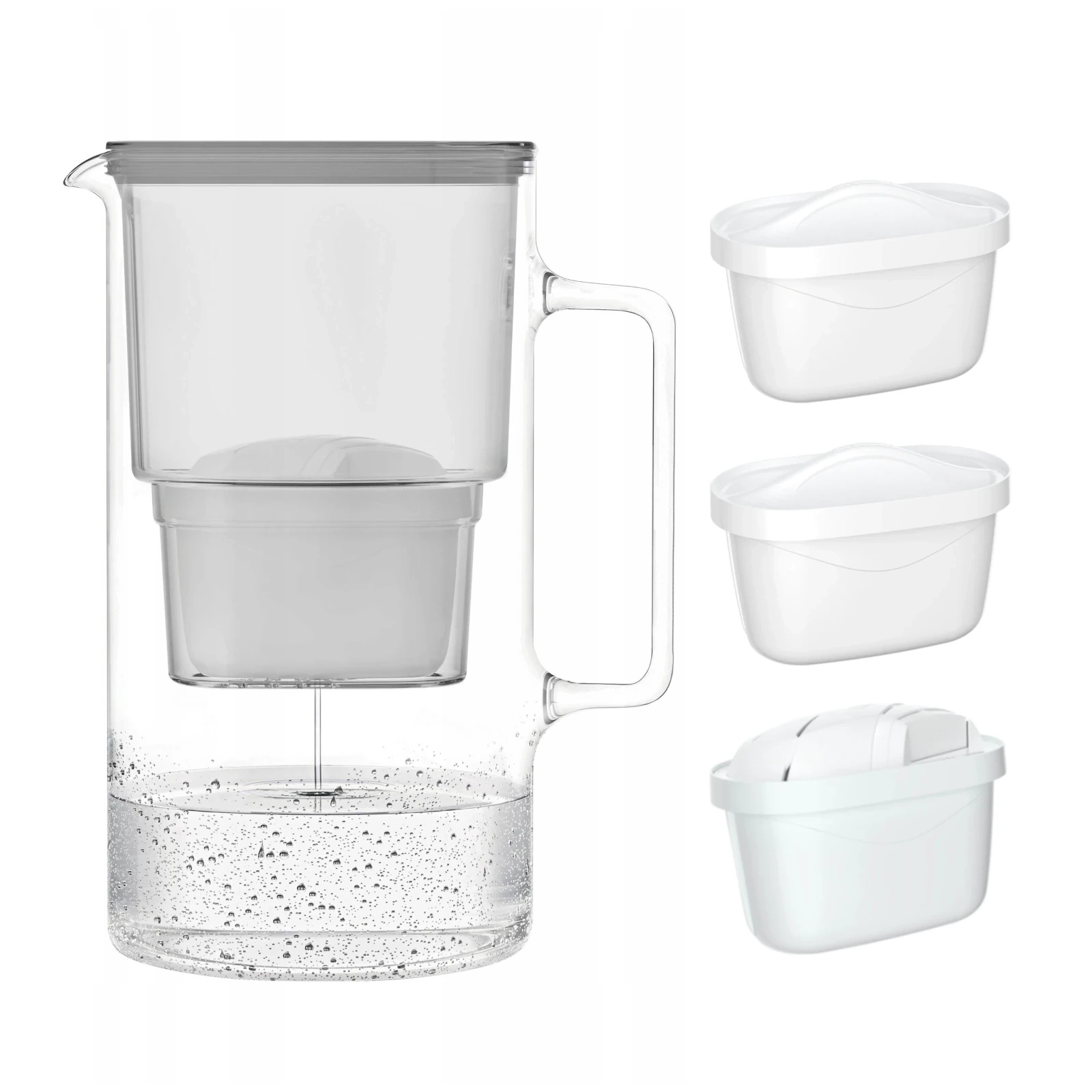 Wessper AquaMax Crystalline 2,5L Szary szklany dzbanek filtrujący z 3 wkładami