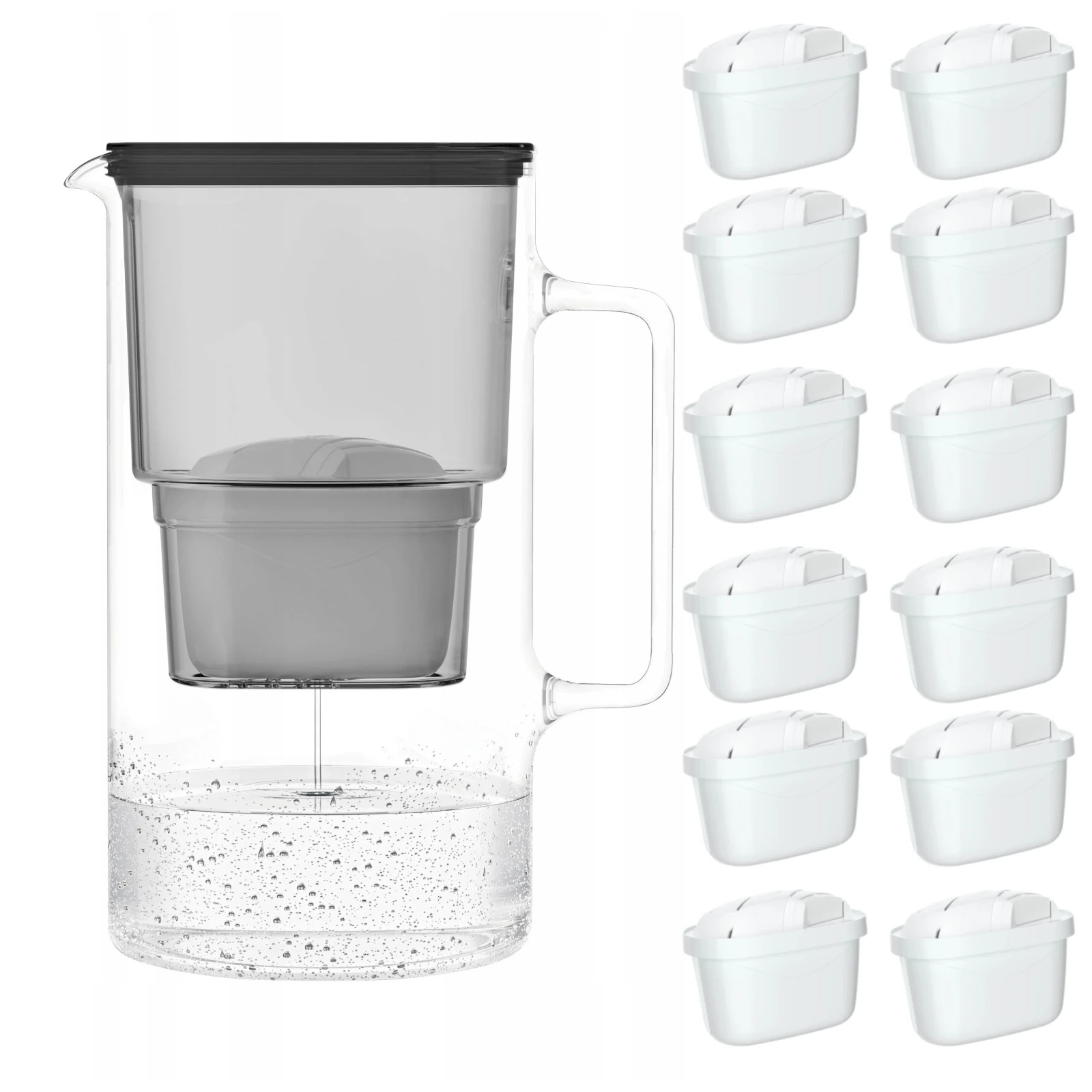 Wessper AquaMax Crystalline 2,5L Czarny szklany dzbanek filtrujący z 12 wkładami