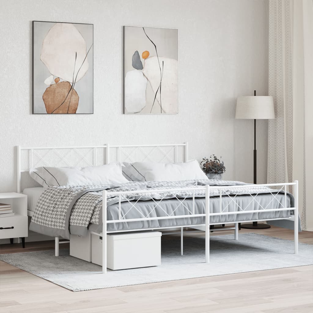 Metalowa rama łóżka z wezgłowiem i zanóżkiem, biała, 183x213 cm Lumarko!