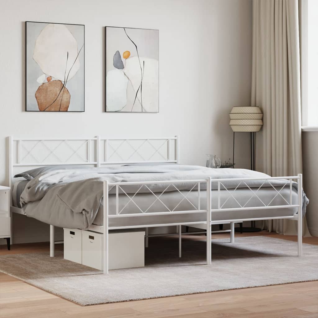 Metalowa rama łóżka z wezgłowiem i zanóżkiem, biała, 140x190 cm Lumarko!