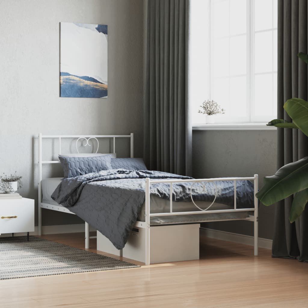 Metalowa rama łóżka z wezgłowiem i zanóżkiem, biała, 90x190 cm Lumarko!
