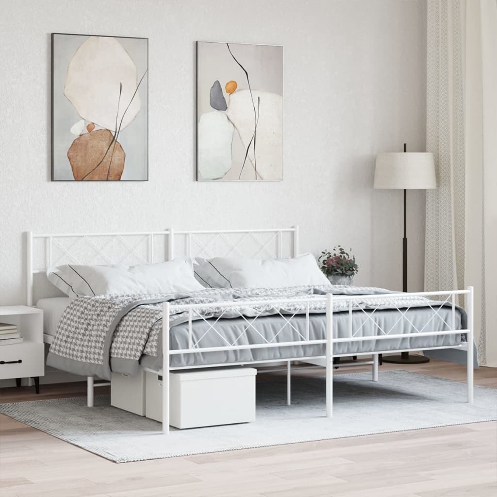 Metalowa rama łóżka z wezgłowiem i zanóżkiem, biała, 200x200 cm Lumarko!