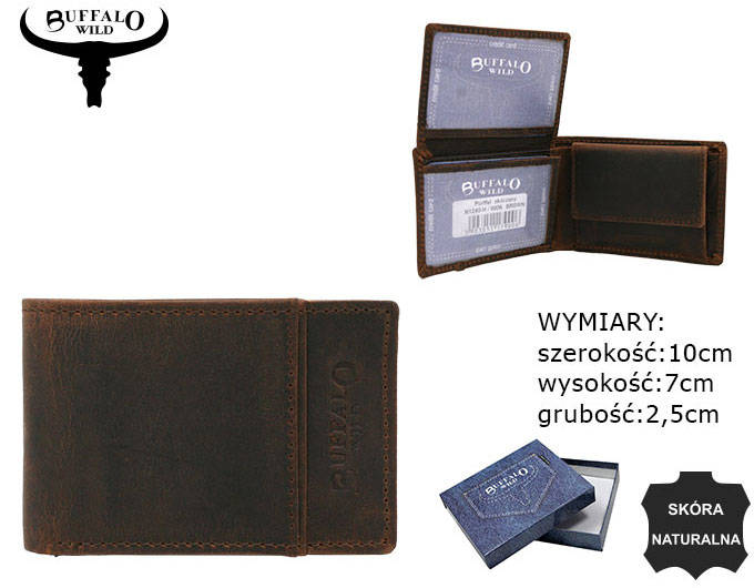 Mały, skórzany portfel męski bez zapięcia — Buffalo Wild