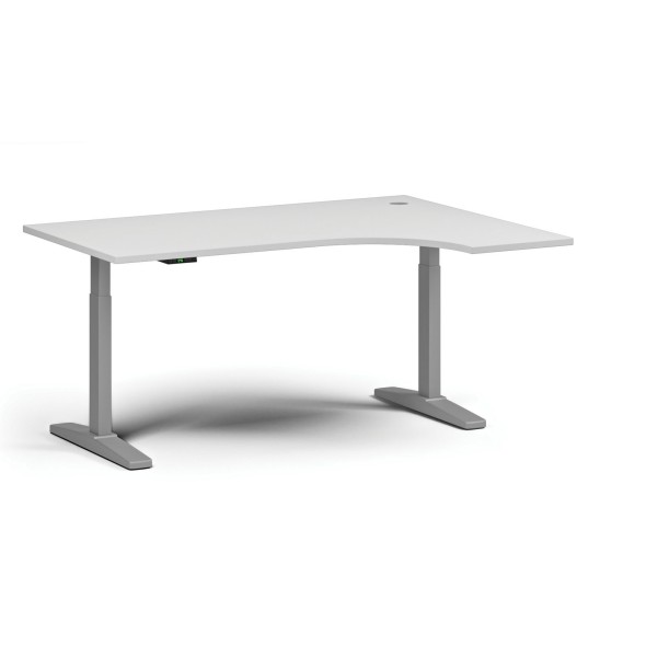 Stół z regulacją wysokości, elektryczny, 675-1325 mm, narożnik prawy, blat 1600x1200 mm, podstawa szara, biała