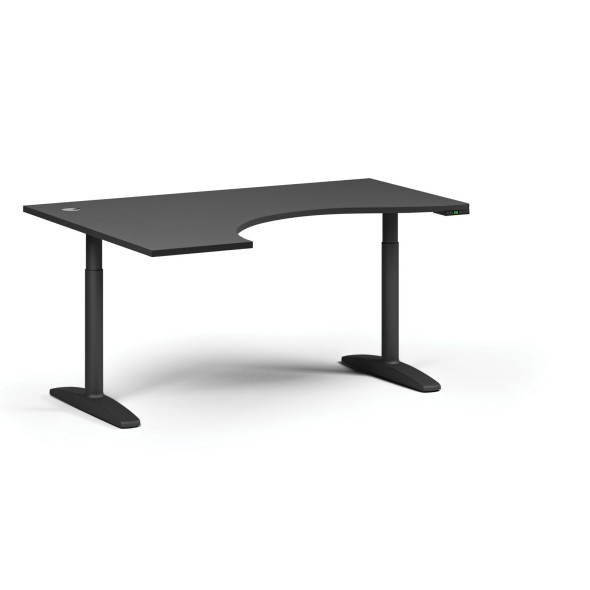 Stół z regulacją wysokości OBOL, elektryczny, 675-1325 mm, ergonomiczny lewy, blat 1600x1200 mm, podstawa czarna, grafit