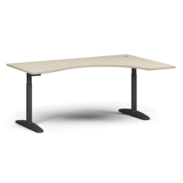 Stół z regulacją wysokości OBOL, elektryczny, 675-1325 mm, ergonomiczny prawy, blat 1800x1200 mm, podstawa czarna, brzoza
