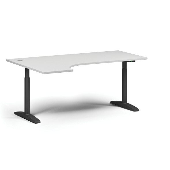 Stół z regulacją wysokości OBOL, elektryczny, 675-1325 mm, narożnik lewy, blat 1800x1200 mm, podstawa czarna, biały