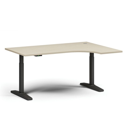 Stół z regulacją wysokości ULIX, elektryczny, 675-1325 mm, narożnik prawy, blat 1600x1200 mm, podstawa czarna, brzoza