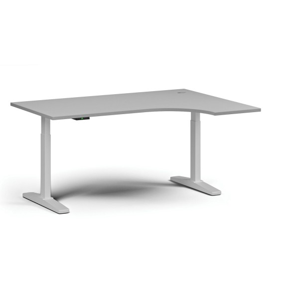 Stół z regulacją wysokości, elektryczny, 675-1325 mm, narożnik prawy, blat 1600x1200 mm, podstawa biała, szara