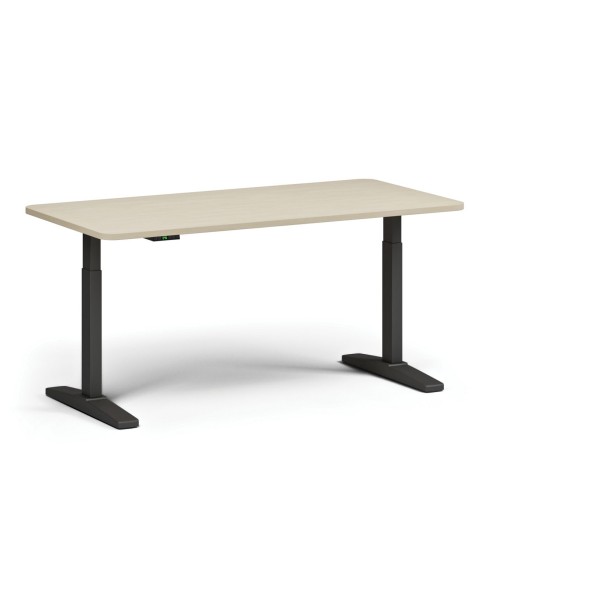 Stół z regulacją wysokości ULIX, elektryczny, 675-1325 mm, zaokrąglone narożniki, blat 1600x800 mm, podstawa czarna, brzoza
