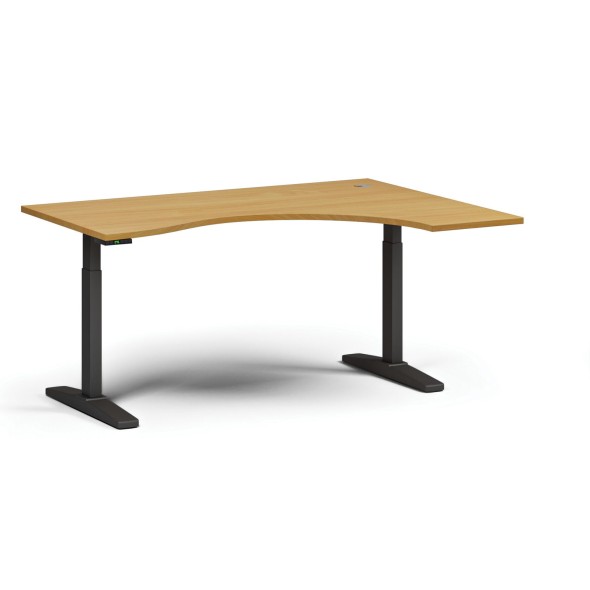 Stół z regulacją wysokości ULIX, elektryczny, 675-1325 mm, ergonomiczny prawy, blat 1600x1200 mm, podstawa czarna, buk