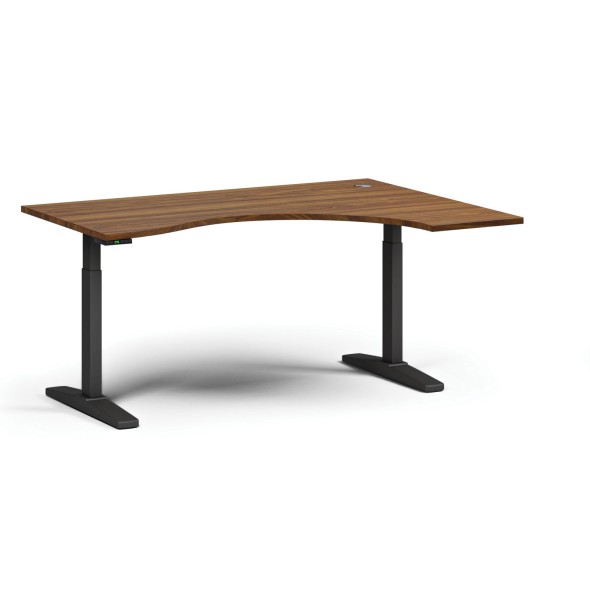 Stół z regulacją wysokości ULIX, elektryczny, 675-1325 mm, ergonomiczny prawy, blat 1600x1200 mm, podstawa czarna, orzech