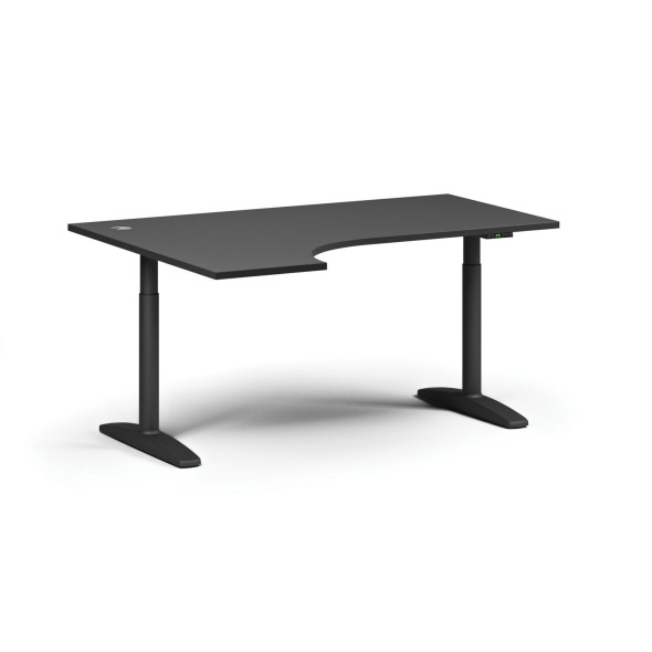 Stół z regulacją wysokości OBOL, elektryczny, 675-1325 mm, narożnik lewy, blat 1600x1200 mm, podstawa czarna, grafit