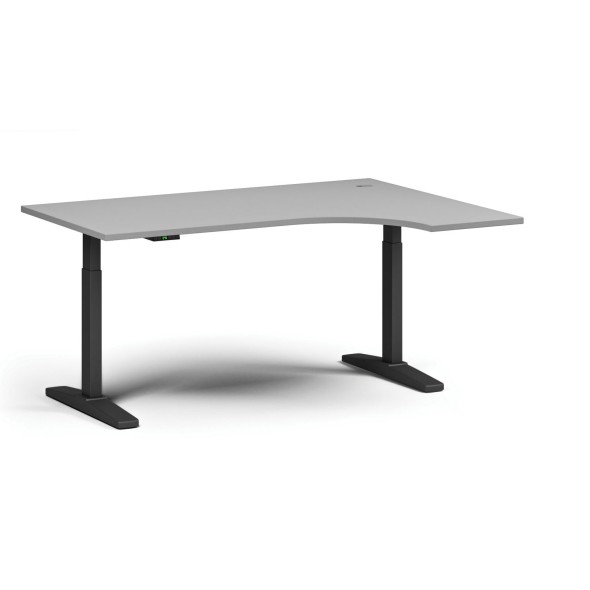 Stół z regulacją wysokości ULIX, elektryczny, 675-1325 mm, narożnik prawy, blat 1600x1200 mm, podstawa czarna, szary