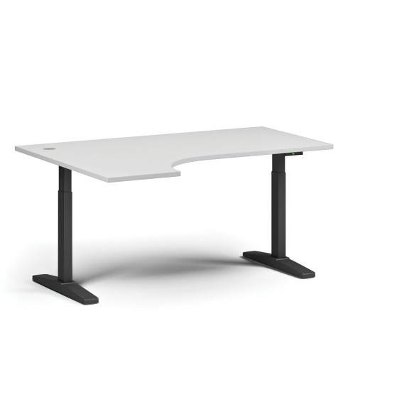 Stół z regulacją wysokości ULIX, elektryczny, 675-1325 mm, narożnik lewy, blat 1600x1200 mm, podstawa czarna, biały
