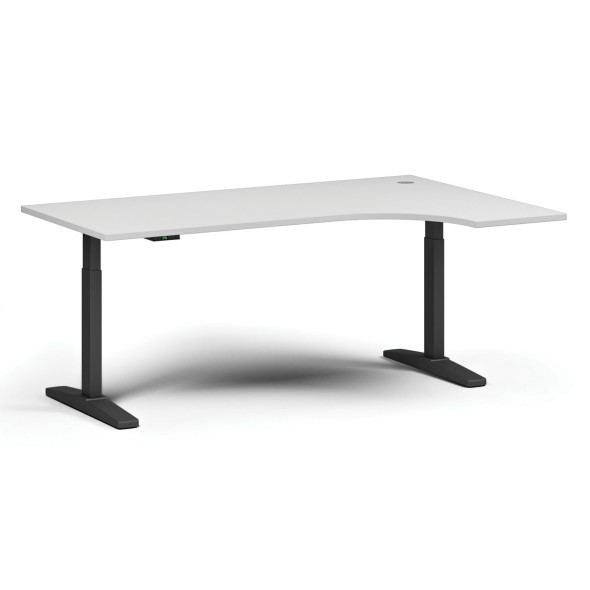 Stół z regulacją wysokości ULIX, elektryczny, 675-1325 mm, narożnik prawy, blat 1800x1200 mm, podstawa czarna, biały