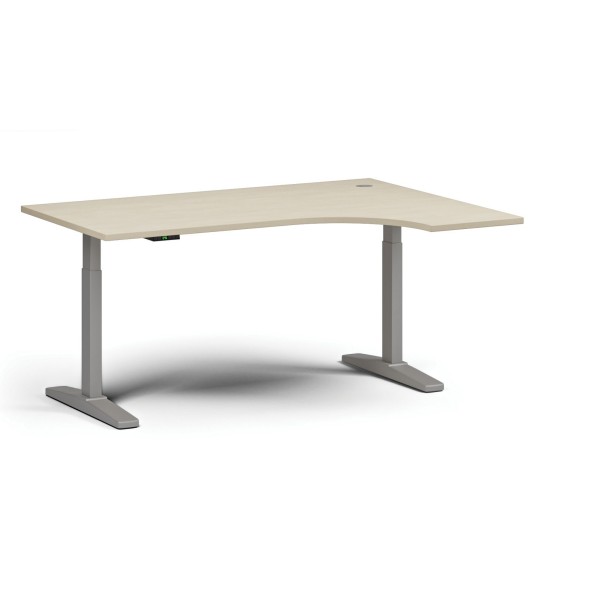Stół z regulacją wysokości, elektryczny, 675-1325 mm, narożnik prawy, blat 1600x1200 mm, podstawa szara, brzoza