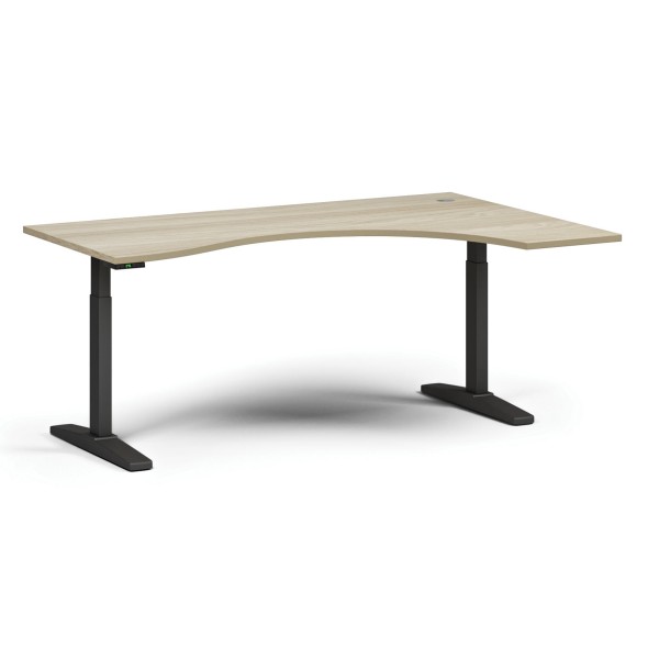 Stół z regulacją wysokości ULIX, elektryczny, 675-1325 mm, ergonomiczny prawy, blat 1800x1200 mm, podstawa czarna, dąb naturalny