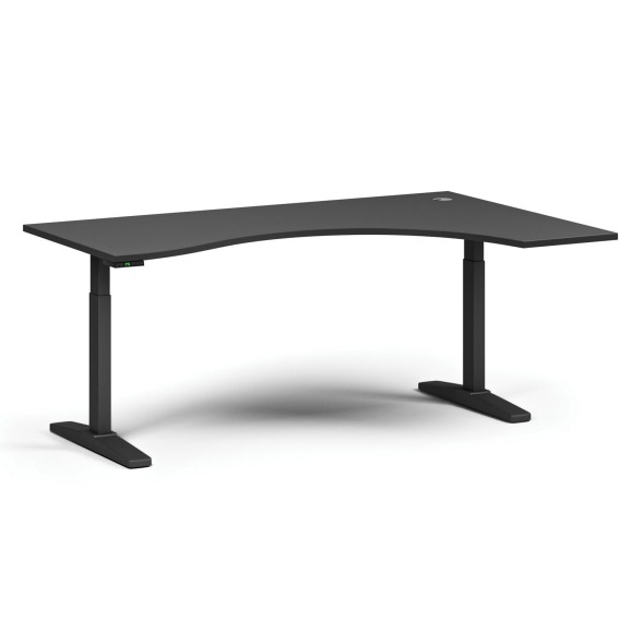 Stół z regulacją wysokości ULIX, elektryczny, 675-1325 mm, ergonomiczny prawy, blat 1800x1200 mm, podstawa czarna, grafit