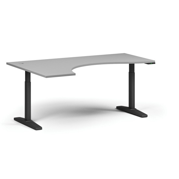 Stół z regulacją wysokości ULIX, elektryczny, 675-1325 mm, ergonomiczny lewy, blat 1800x1200 mm, podstawa czarna, szary