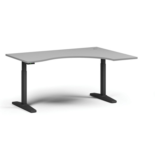 Stół z regulacją wysokości ULIX, elektryczny, 675-1325 mm, ergonomiczny prawy, blat 1600x1200 mm, podstawa czarna, szary