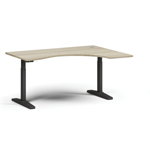 Stół z regulacją wysokości ULIX, elektryczny, 675-1325 mm, ergonomiczny prawy, blat 1600x1200 mm, podstawa czarna, dąb naturalny