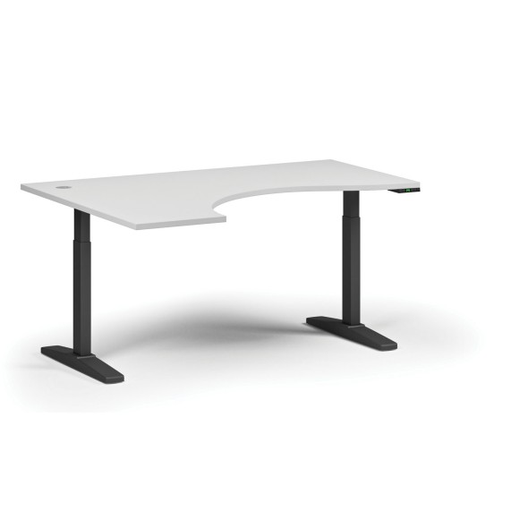 Stół z regulacją wysokości ULIX, elektryczny, 675-1325 mm, ergonomiczny lewy, blat 1600x1200 mm, podstawa czarna, biała