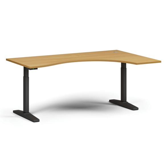 Stół z regulacją wysokości ULIX, elektryczny, 675-1325 mm, ergonomiczny prawy, blat 1800x1200 mm, podstawa czarna, buk