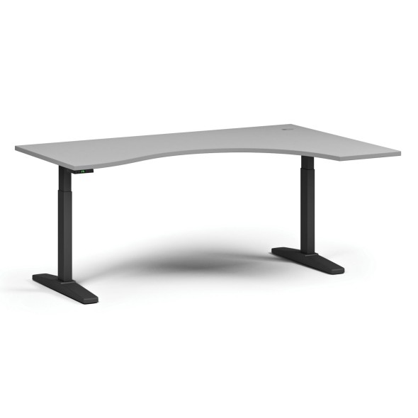 Stół z regulacją wysokości ULIX, elektryczny, 675-1325 mm, ergonomiczny prawy, blat 1800x1200 mm, podstawa czarna, szary