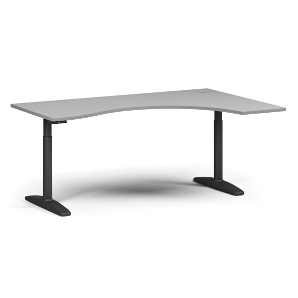 Stół z regulacją wysokości OBOL, elektryczny, 675-1325 mm, ergonomiczny prawy, blat 1800x1200 mm, podstawa czarna, szary