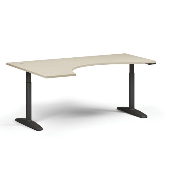 Stół z regulacją wysokości OBOL, elektryczny, 675-1325 mm, ergonomiczny lewy, blat 1800x1200 mm, podstawa czarna, brzoza