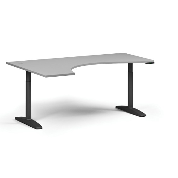 Stół z regulacją wysokości OBOL, elektryczny, 675-1325 mm, ergonomiczny lewy, blat 1800x1200 mm, podstawa czarna, szary