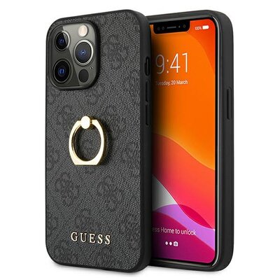Guess Oryginalne Etui Hardcase iPhone 13 PRO / szary + ring stand GUHCP13L4GMRGR