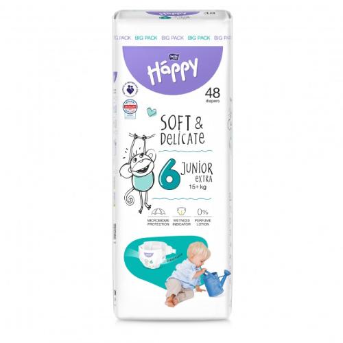 Bella Baby Happy Soft & Delicate Junior Extra 6 Pieluszki 15+kg, 48szt.