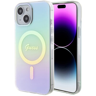 Guess Etui Hardace IML Iridescent Magsafe do iPhone 15 16,1 cala Fioletowy GUHMP15SHITSU
