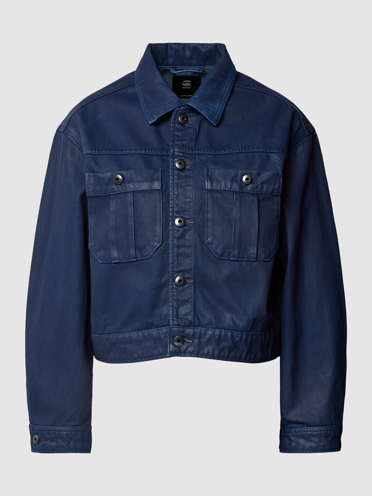 Kurtka jeansowa krótka z nakładanymi kieszeniami na piersi