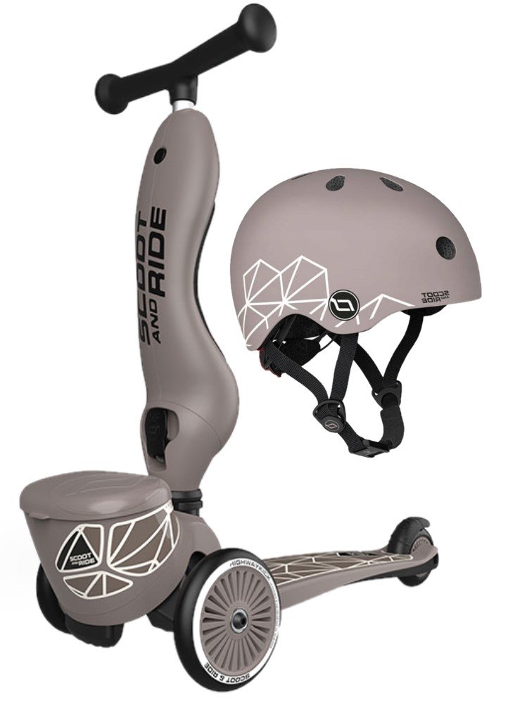 Zestaw SCOOTANDRIDE Highwaykick 1 Lifestyle 2w1 Jeździk i hulajnoga + kask Brown Lines