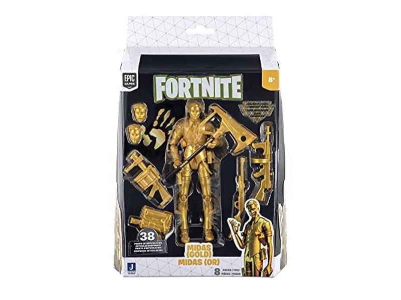 Fortnite Legendary Series Midas Gold, 6-inch Highly Detailed Figure with All Gold Harvesting Tool, weapons, Back Bling, and Interchangeable Faces., ..
