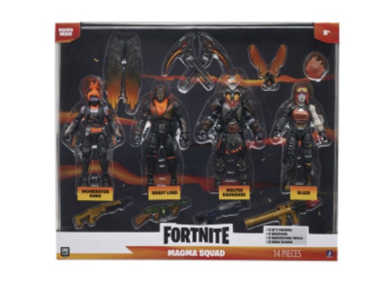 Fortnite Fnt1157 Molten Legends (Squad Mode) -Four 4-Inch Articulated Figures With Weapons, Harvesting Tools, And Back Bling, Multicolored
