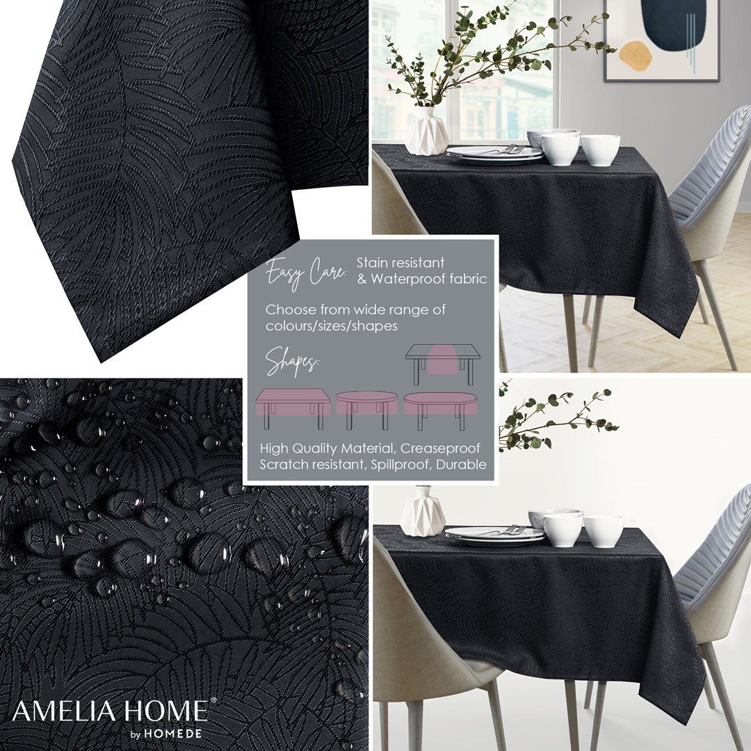 AmeliaHome, Obrus Gaia Czarny Tłoczony Roślinny 100x100 AmeliaHome