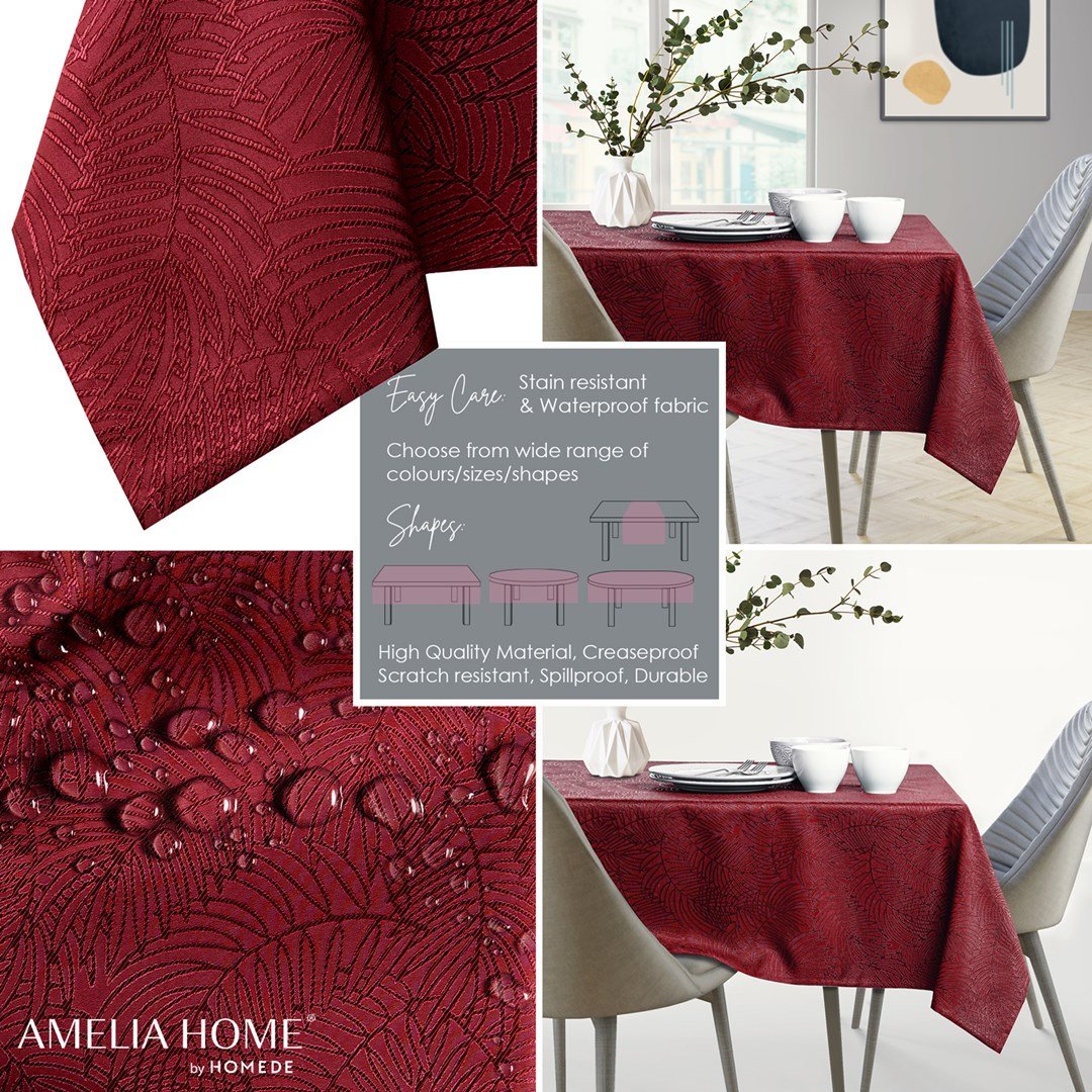 AmeliaHome, Obrus Gaia Bordowy Tłoczony Roślinny 80x80 AmeliaHome