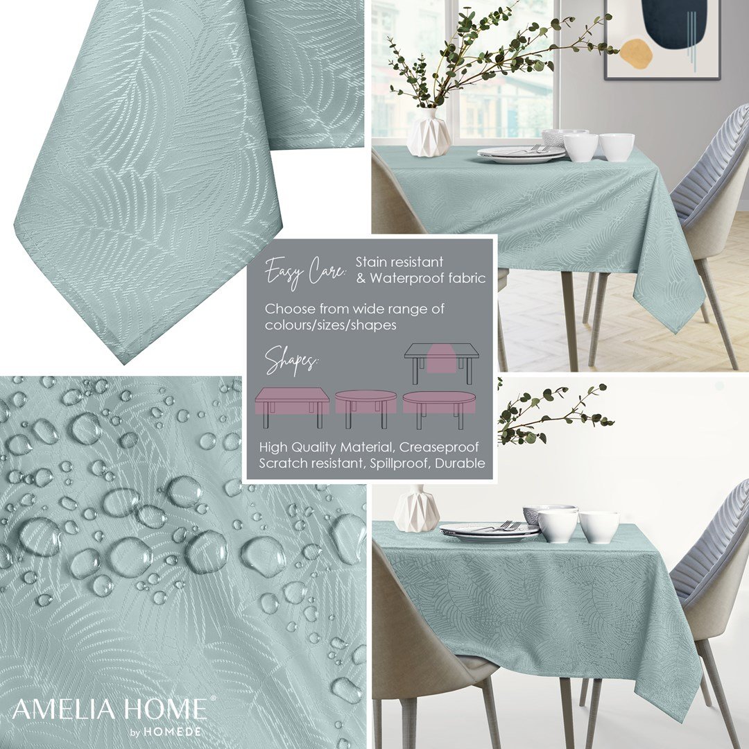 AmeliaHome, Obrus Gaia Miętowy Tłoczony Roślinny 100x100 AmeliaHome